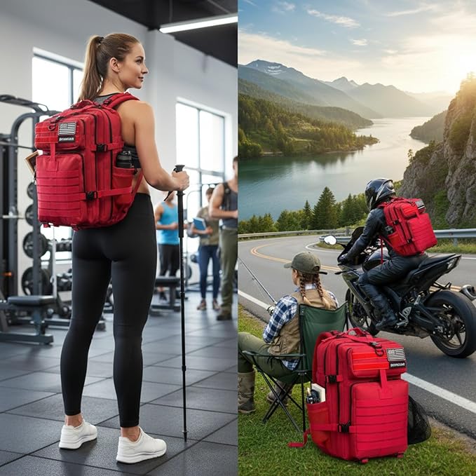 45L Military Tactical Backpack for Men & Women Bug Out Bag Assault pack Molle Daypack Hiking Trekking Rucksack (2.0 side pockets (red))