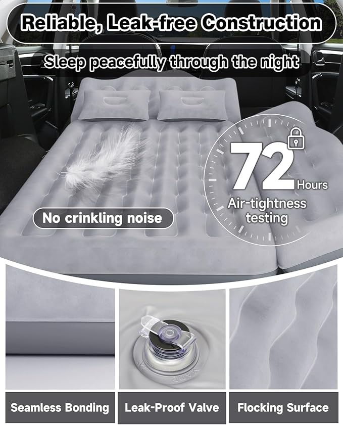 Umbrauto Car Air Mattress Bed: Inflatable SUV Camping Sleeping Pad for Truck Back Seat with Pump & Pillows, Blow Up Backseat Car Mattress for Van Rear Seat