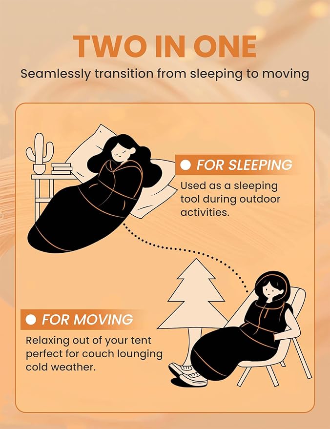 Adult Wearable Sleeping Bag with Hoodie, Sleeveless Design Adjustable Drawstring Waterproof Wearable Sleeping Bag Ideal for Camping, Cold Weather