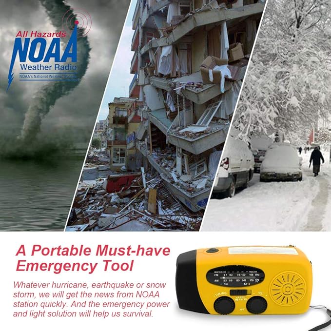 Portable Solar Emergency Weather Radio Upgrade Hand Crank AM/FM NOAA Survival Radio with 2000mAh Cellphone Charger LED Flashlight Battery Indicator for Home Camping Earthquake