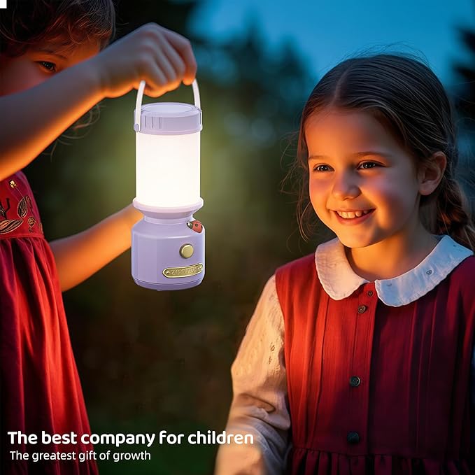 HOMY Ladybug Rechargeable Camping Lantern for Kids, 3-Color Dimmable LED, Tent Hook & Handle, Small Portable USB Safe Night Light for Outdoor/Kids Camping Gear