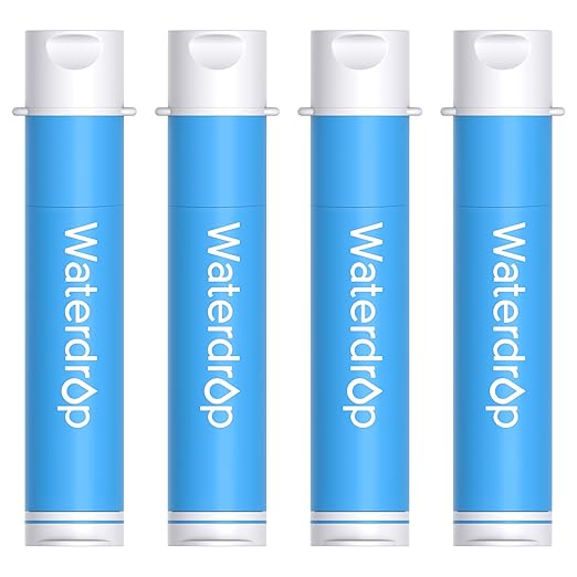 Waterdrop Water Filter Straw, Camping Water Filtration System, Water Purifier Survival Outdoor Drinking Water Purifier for Travel, Backpacking and Emergency Preparedness, 0.1 Micron (Blue), Pack of 4