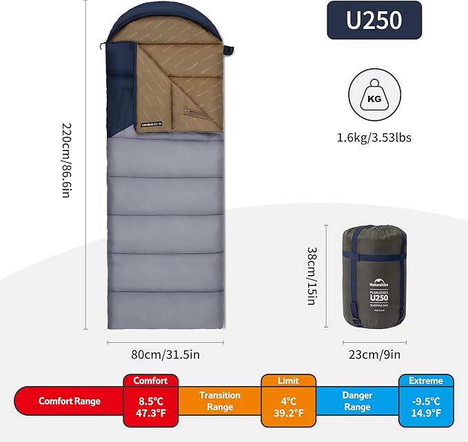 Naturehike Camping Sleeping Bag for Adults, Backpacking Compact Sleeping Bags 47℉, Lightweight for Camping, Hiking 3 Seasons