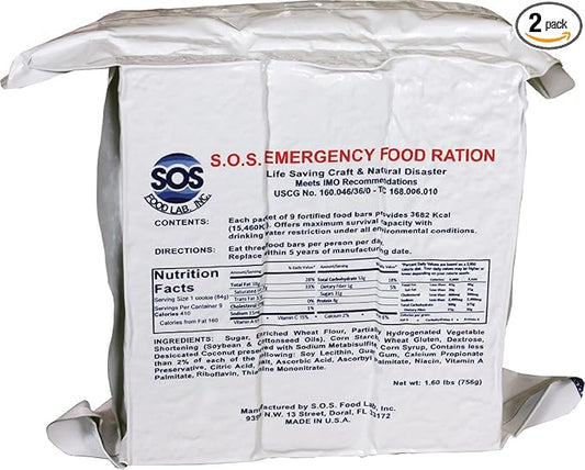 S.O.S. Rations Emergency 3600 Calorie Food Bar - 3 Day / 72 Hour Package with 5 Year Shelf Life 2 PK