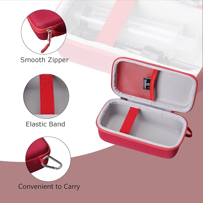 Tourmate Water Filter for Sawyer Products Mini Water Filtration System, Protective Carrying for Drinking Straw, Squeeze Pouch and Other Accessories (Red)