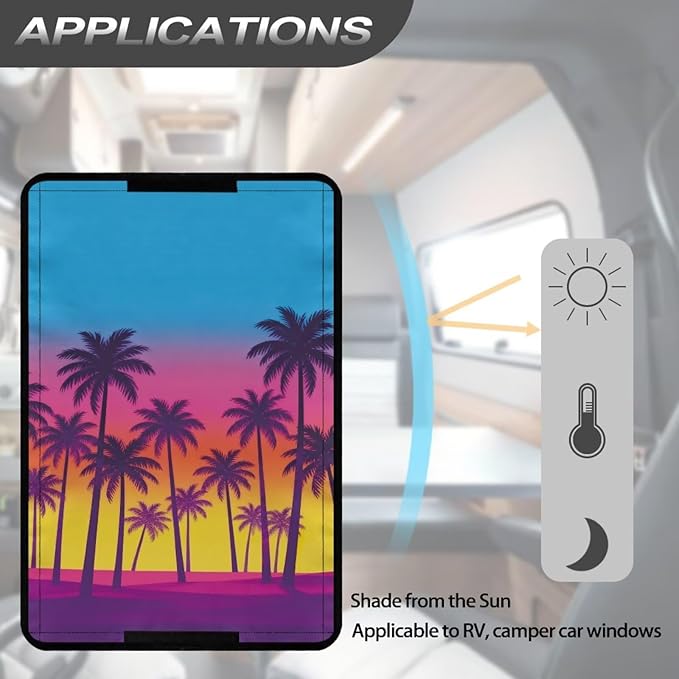 Coconut Tree RV Window Shades, Waterpoof Non Slip Window Skylight Sunshade RV Foldable Design for Travel Trailer Motorhomes