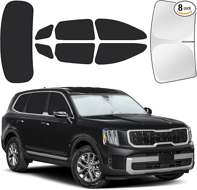 for Kia Telluride 2020-2025 Car Window Shades, 8pcs Privacy Sun Shade Set for Front Windshield Side and Rear Windows, Full Window Covers Keeps Vehicle Cool for Camping Napping
