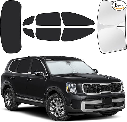 for Kia Telluride 2020-2025 Car Window Shades, 8pcs Privacy Sun Shade Set for Front Windshield Side and Rear Windows, Full Window Covers Keeps Vehicle Cool for Camping Napping