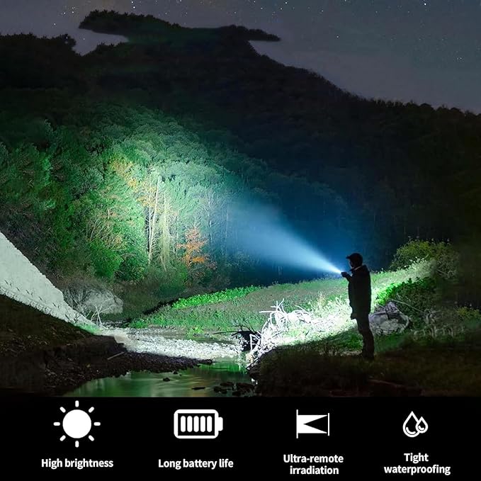 Heavy Duty 2-Cell D Battery LED Big Flashlights, Zoomable Single Mode Aluminum Alloy Torch Flashlight, Rugged Metal Flashlight for Outdoor Adventures Emergency Hiking Camping Caving (1 Pack)