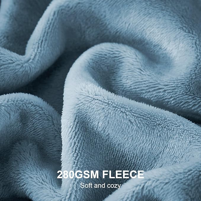 Hansleep Fleece Washed Blue Full Blanket, Super Soft Flannel Fuzzy Plush Cozy Blanket for All Seasons, Washed Blue, Full 84x90 Inches
