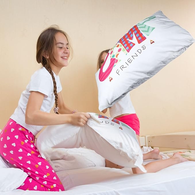 Moukeren Camp Friends Girl Autograph Pillowcase Summer Camp Pillowcase Travel Pillow Case Travel Pillow Cover for Kids Package Stuff Essentials Sleepaway Accessories (Multi Colors,1 Pcs)