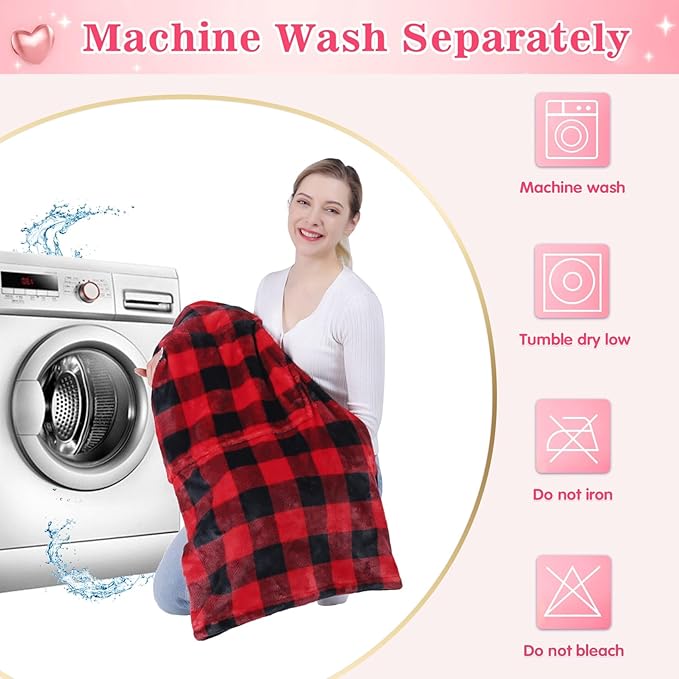 Waitu Wearable Blanket Hoodie Sweatshirt Gifts for Adult and Child, Warm and Cozy Giant Hoodie Blanket for Women and Men, Flannel Blanket with Sleeves - Red and Black Plaid