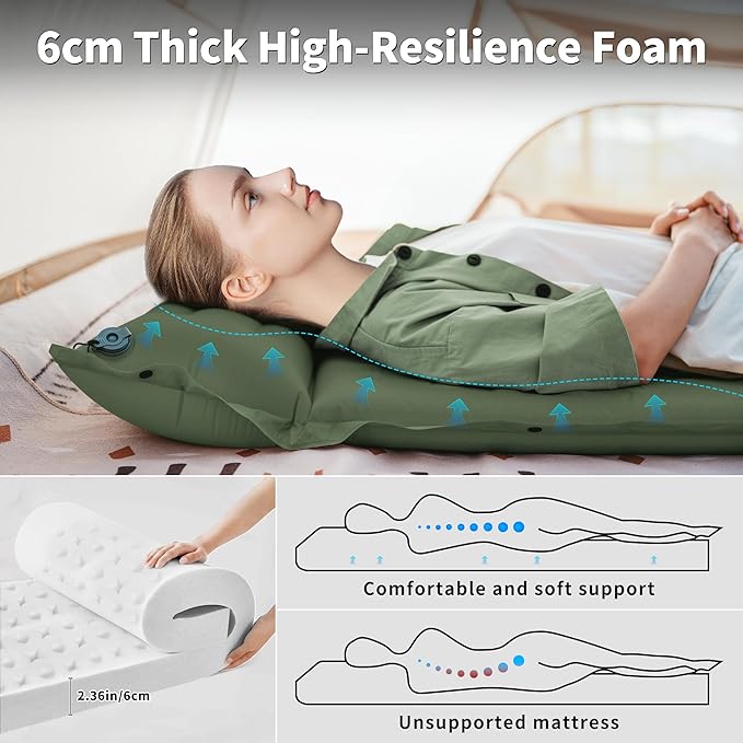 Naturehike Connectable Double Self Inflating Sleeping Pad, 1.18" Memory Foam Camping Pad, Backpacking Camping Mattress Pad for Tent, Travel, Car, Hammock
