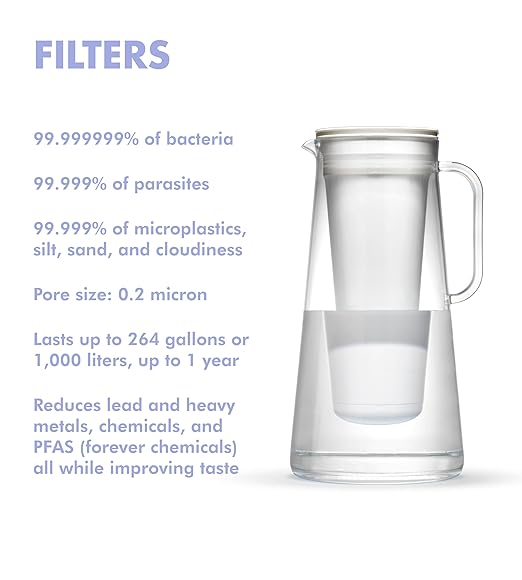 LifeStraw Home – Water Filter Pitcher, 10-Cup, Pebble, BPA Free Designed for Everyday Protection Against Bacteria, parasites, microplastics, Lead, Mercury, PFAS and a Variety of Chemicals