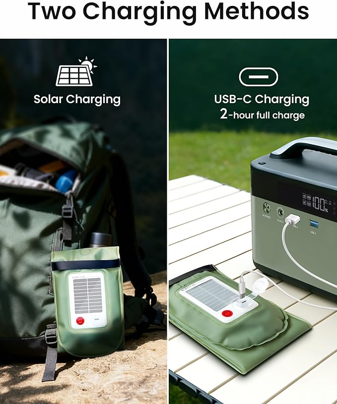 24" Inflatable Solar Camping Lantern, Magnetic LED Tube Light with USB-C 2000mAh Power Bank, IP66 Waterproof TPU Tent Light for Hurricane Emergency, Backpacking & Off-Grid Survival (Green)
