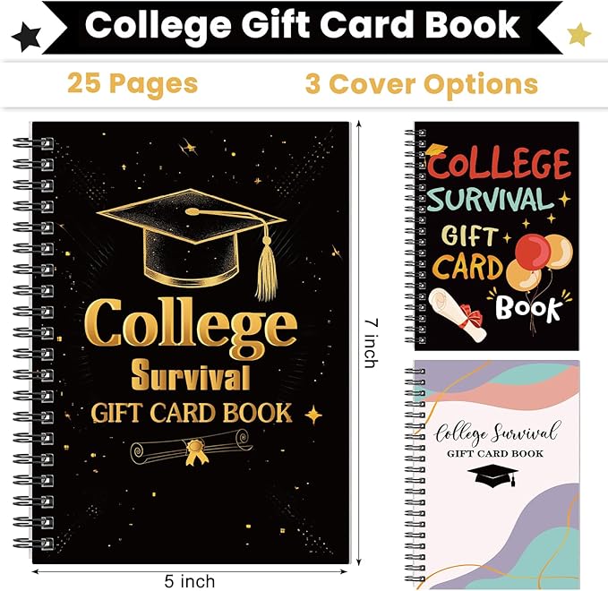 Zhanmai College Gift Card Book 7 x 5 Inch Graduation Gift Card Book 2026 College Survival Booklet Organizer Leaving Home High University School Birthday Care Package Cash Holder(Black Gold)