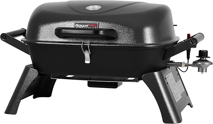 Royal Gourmet GT2006 Portable Tabletop Gas Grill, 12,000 BTU Output for Outdoor Camping, Foldable Legs, Piezo Ignition, Built-in Thermometer, for Tailgates and Camping Trips, Dark Gray