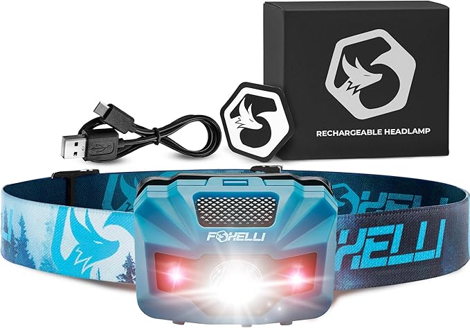 Foxelli USB‑C Rechargeable LED Headlamp – Ultra‑Light 2.4 oz & Bright 180 Lumens – Red/White Light, 5 Modes, IPX5 Waterproof, 40 h Runtime for Trail Running, Camping, Hiking