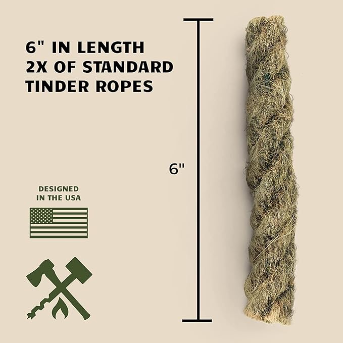 Buschcraft Survival Jumbo Jute Rope - Waterproof Tinder Rope 10 Pack - Camping and Backpacking Fire Starter