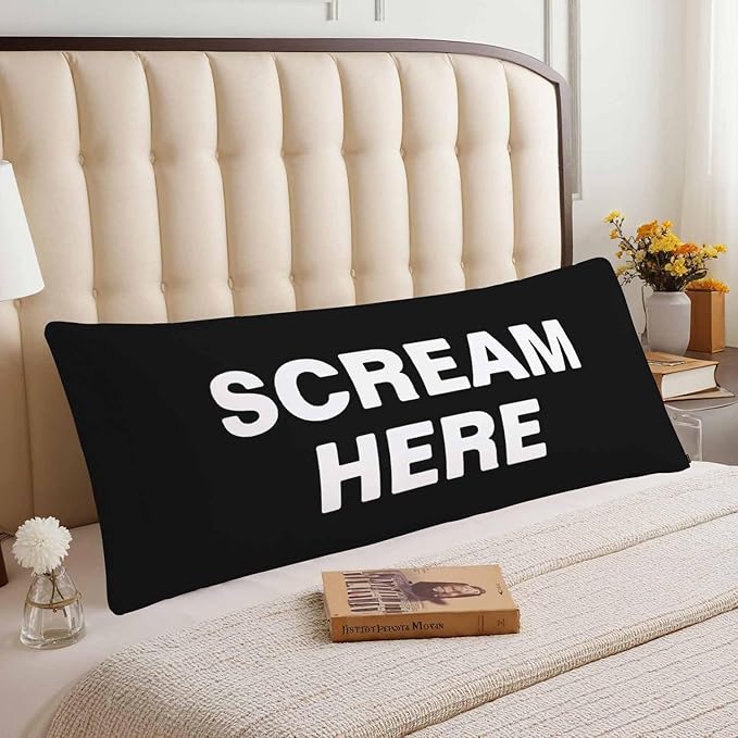 20"X54" Body Pillow Cases Scream Here Funny Quote Side Sleeper Body Pillow Covers Body Pillowcase Protector Throw Cushion Cover for Couch Bed Sofa Car, Black White