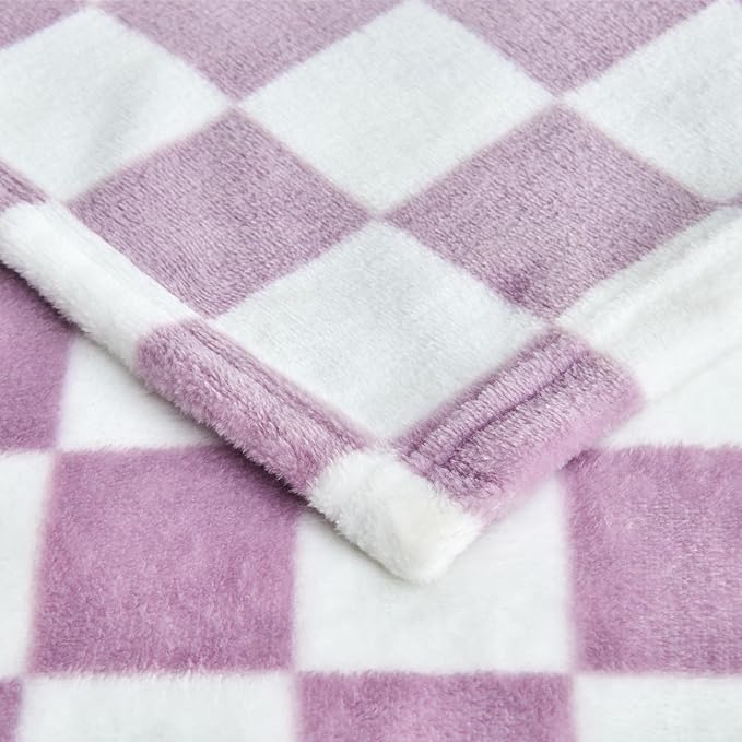 Edenleaf Checkered Blanket Flannel Throw Blankets Soft Cozy Checkered Grid Print Chessboard Gingham Pattern Throws for Bed Sofa Couch for All Seasons, 60x80 Inch, Purple
