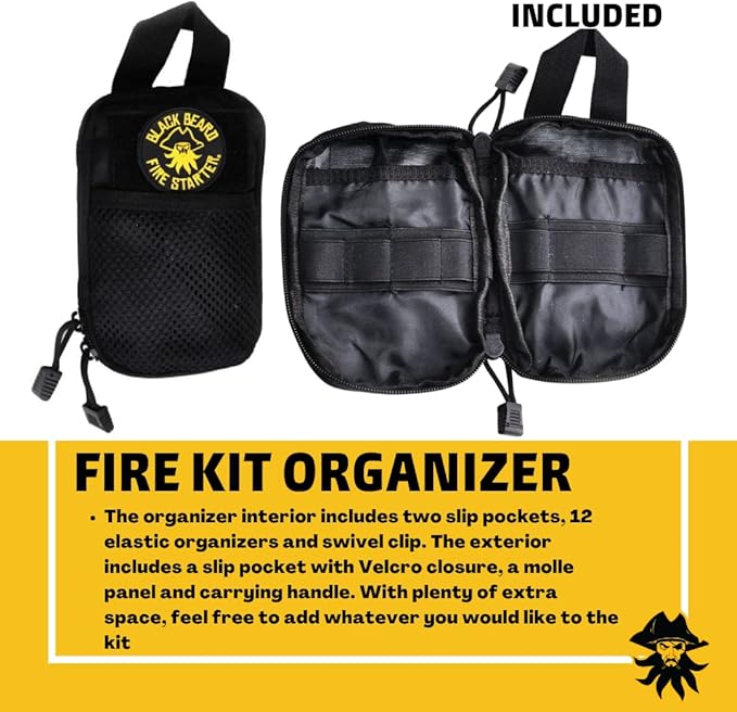 Black Beard Pirate's Plunder Fire Starter Kit with Waterproof Plasma Arc Lighter, Ferro Rod & Fire Starter Rope for Campfires in All-Weather Waterproof & Windproof