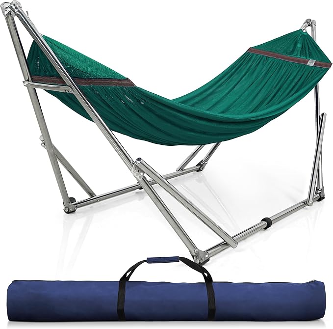 Tranquillo Adjustable Collapsible Hammock with Stand – Picnic Hammock Stand and 2 Layered Polyester Hammock Net for 2 Persons with Carry Bag, Peacock