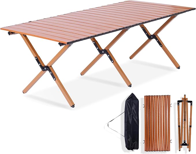Camping Table Folding, 132 lbs Capacity & 11 lbs Lightweight, 45.5x23.2 Inch Portable Roll Up Low Picnic Table with Carry Bag for 4-6 Person, Beach, Backyard, BBQ, Camping