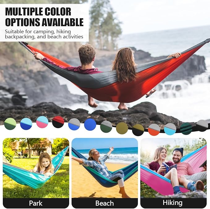 OBTANIM Camping Hammock 500lbs Portable Lightweight Single or Double Hammock with Tree Straps and Carry Bag for Camping Backpacking Hiking Travel Beach Outdoor Indoor (Red and Black)