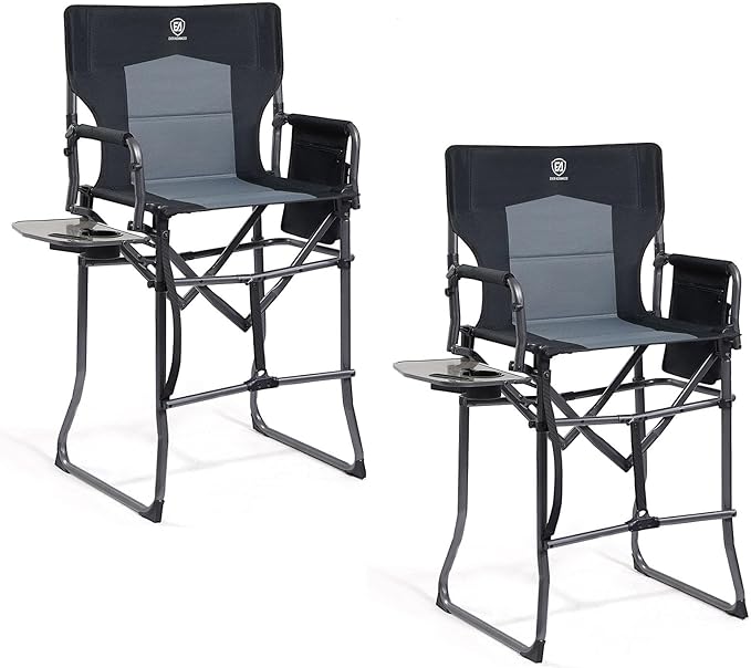 EVER ADVANCED 2 Piece Portable 30.7" Seat Height Tall Folding Camping Chair Directors Chair High with Side Table for Makeup Artist, Sports Event, Craft Show, Supports 350LBS