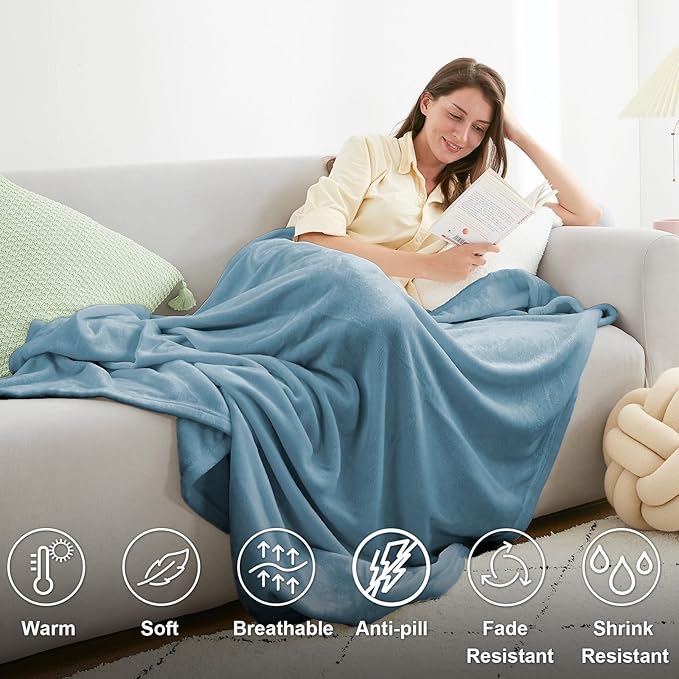 Hansleep Fleece Blanket Twin Size Washed Blue, Soft Cozy Twin Fuzzy Flannel Lightweight Blanket for Bed, Sofa, Couch, Travel, Camping, Washed Blue, 60x80 Inches