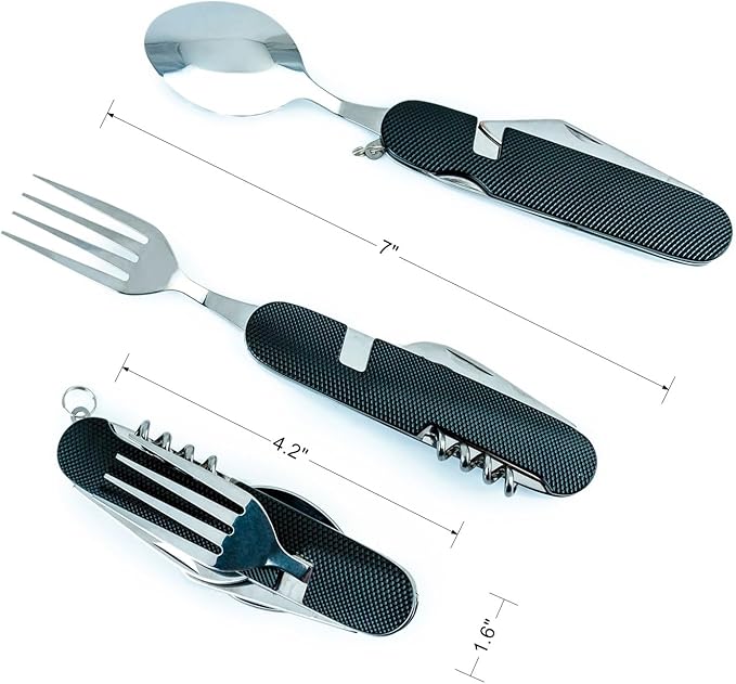 Cluck 6-in-1 Multi-Function Camping Utensil Flatware Set Detachable Spoon Fork Knife Combo Mess Kit with Carrying Pouch (Red + Black)