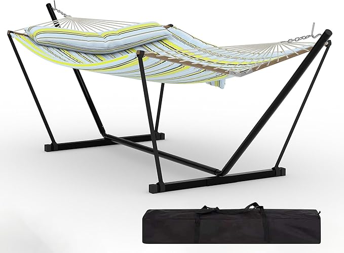 Garvee 2 Person Outdoor Hammock with Stand, Heavy Duty Portable Double Hammock with Balance Rope, MAX 450 LBS Capacity for Patio, Backyard, Garden, Beach