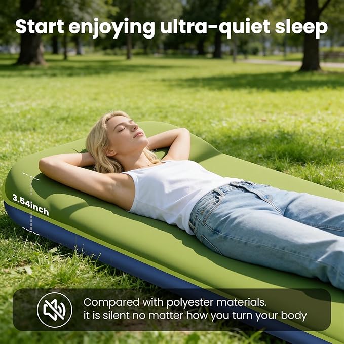 TEKIK Memory Foam Camping Pad, Ultra-Thick Foam Sleeping Pad for Camping with Pillow, 20s Fast self Inflate&Deflate, 9.5 R-Value Insulated Camping Mattress, Suitable for Tent, Car Travel & More