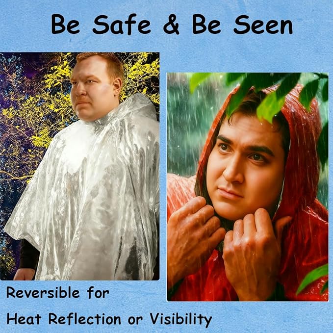 King Mills Plus Size Emergency Blankets for Survival, Thermal Blankets Survival with Hood, Ultralight Outdoor Mylar Emergency Blanket for Camping, Hiking. 2PK