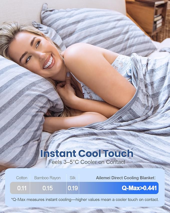 Ailemei Direct Cooling Blanket for Hot Sleepers,Double Sided Cold Effect,Queen Size Lightweight Breathable Summer Large Big Blankets for Bed,Transfer Heat to Keep Body Cool Night Sweats,90"x90"