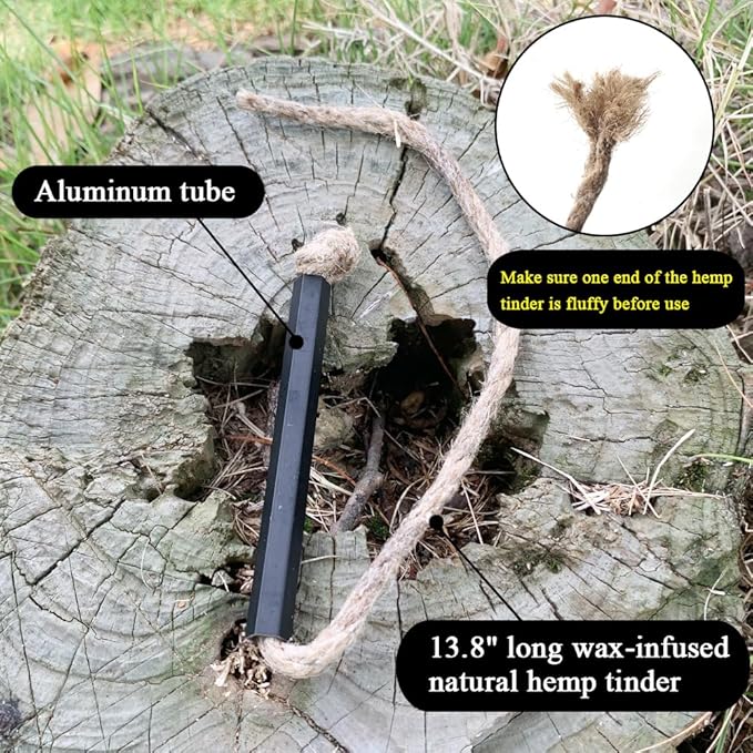 Flint and Steel Fire Starter Kit, Ferro Rods Magnesium Fire Starter Survival Tool Camping Emergency Fire Lightning Striker, Tinder Wick Rope, Multifunctional Outdoor Bag