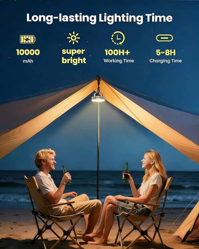 Eventek Solar Camping Lights, Rechargeable Solar Camping Lantern Up to 100+ Hours & 4 Light Modes, Portable IP65 Waterproof LED Camping Light for Camp, Tent, Power Outages Emergency
