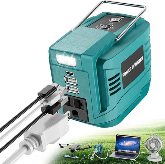 VAXCANZE 200W Power Inverter for Makita, DC 18V to AC 110V Inverter, Portable Power Station with 2 USB Ports & 1 AC Outlet & 1 Type-C Fast Charging, Battery Adapter with LED, Battery Not Included