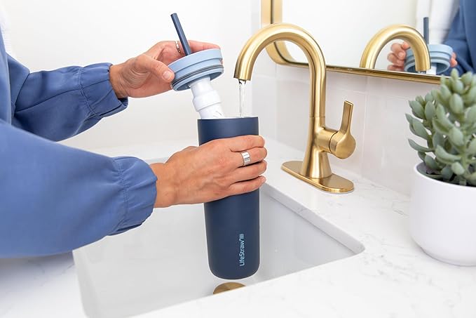 LifeStraw Go Series Tumbler – Double Wall Insulated Stainless Steel Water Filter, Laguna Teal, Designed for Everyday Use, Removes Bacteria, Parasites, Microplastics, and Improves Taste