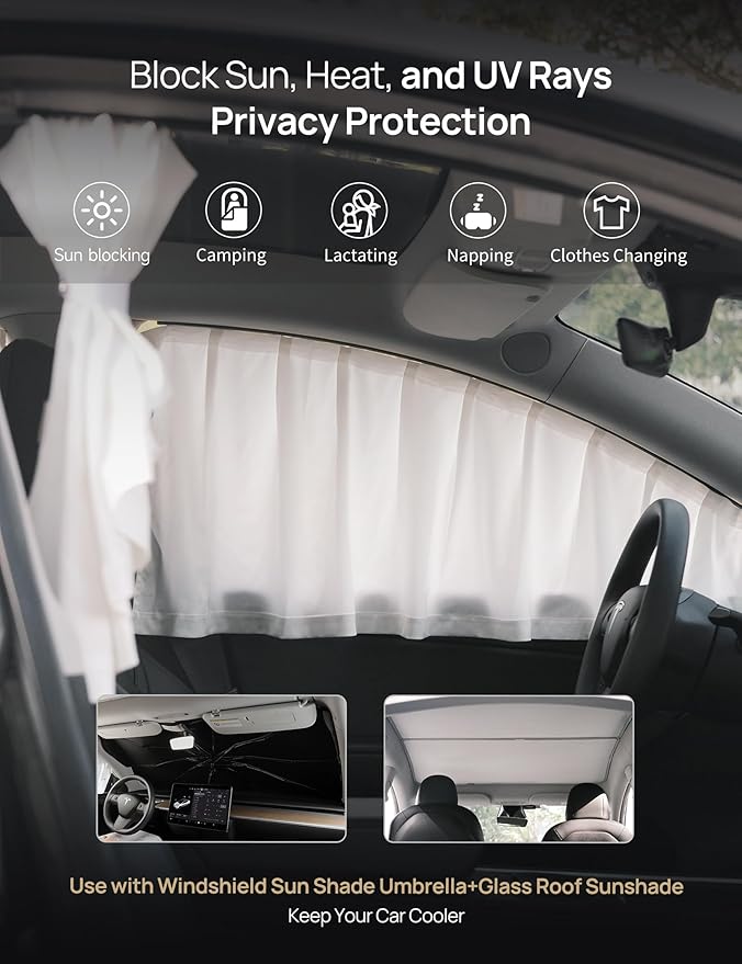 TPARTS Side Window Sunshade for Tesla Model Y 2021-2026 (Including New Model Y Juniper) Privacy Curtain Blinds Front & Rear Window Shade Silk Fabric Set of 4 (Standard, Premium, Performance)