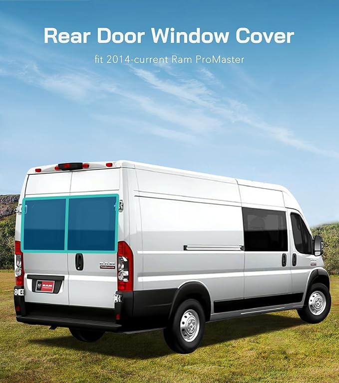 Extra-Thick Rear Door Window Covers(Pair) for Ram Promaster,2014-2025,Cold Weather Essentials,Magnetic Direct Fit,Insulated,Privacy Screened Van Accessories, AllSeasonGuard Pro