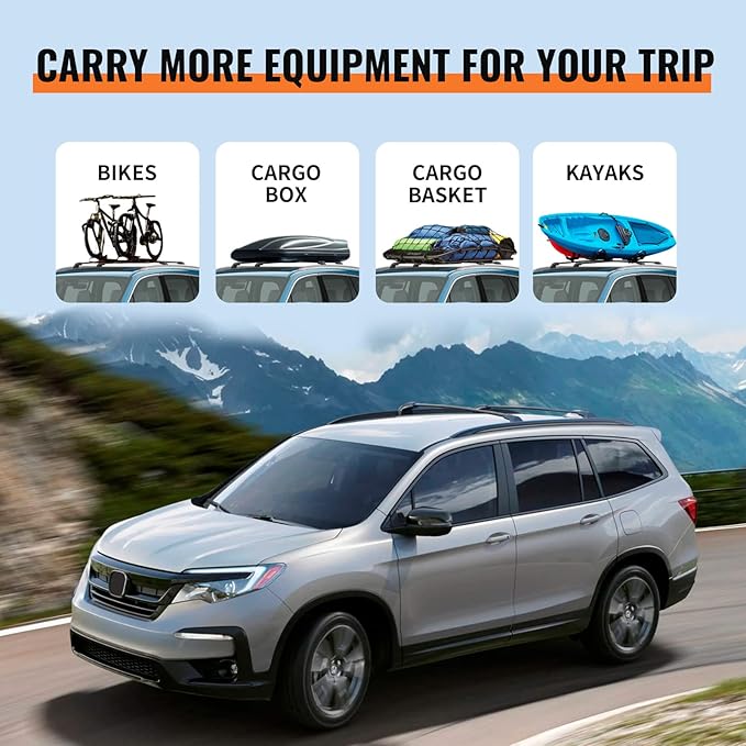 Wonderdriver Roof Rack Cross Bars Compatible with Honda Pilot 2016-2022 with Flush Rails, Aluminum Crossbars Rooftop Cargo Bag Kayak Bike Luggage Snowboard Carrier Kayak Bike Cargo Accessories