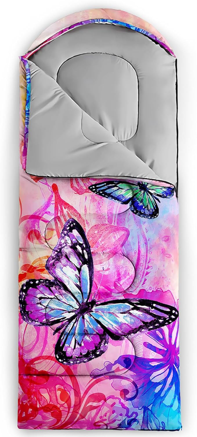 QOOMO Axolotl Cute Camping Sleeping Bags,3 Season Warm & Cool Weather,Lightweight,Waterproof Sleeping Bags for Adults & Kids,Traveling,and Outdoors