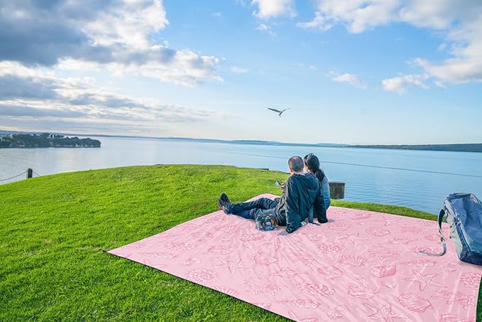 WEKAPO Beach Blanket Waterproof Sandproof Oversized, Extra Large Beach Mat Sand Free, Lightweight & Compact Sand Free Mat with 5 Stakes & 4 Corner Pockets