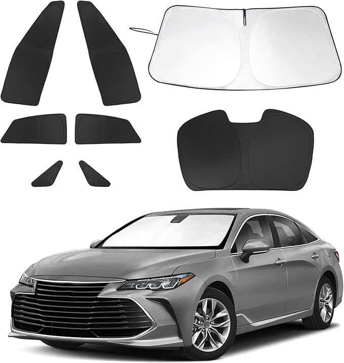 8PCS Windshield Sun Shade Custom Fit for 2019-2022 Toyota Avalon Accessories Foldable Sunshade Side Rear Window Shade Cover Full Set Privacy Protection Keeps Car Cool