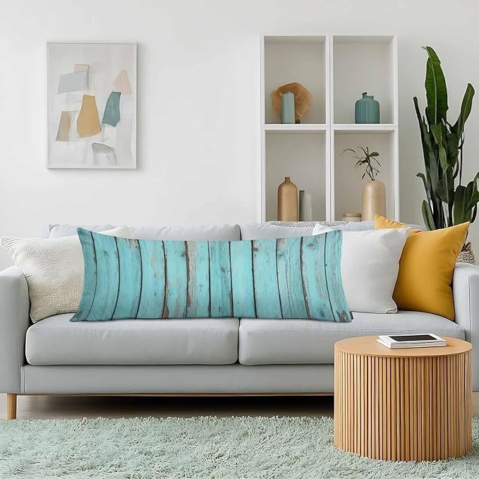 Blue Wood Body Pillow Pillowcase Turquoise Wooden Teal Farmhouse Body Pillow Cushion Covers, 20x54 Inch Bedding Body Pillows Protector Large Pillow Cases for Home Couch Sofa