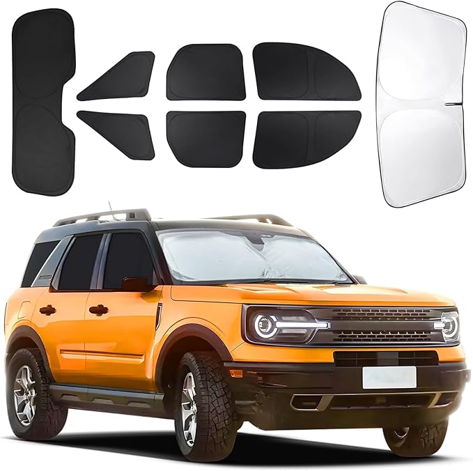 for Ford Bronco Sport 2021-2025 Car Window Shades, 8pcs Privacy Sun Shade Set for Front Windshield Side and Rear Windows, Full Window Covers Keeps Vehicle Cool for Camping Napping