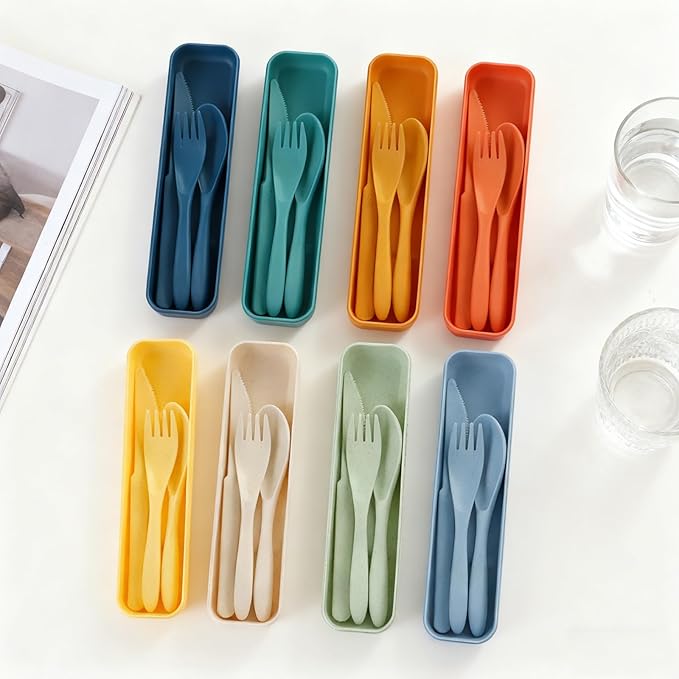 Knives Spoons and Forks Set, Portable Cutlery Set, Reusable Flatware Set for 8, Utensils for Party, Travel, Work, Picnic, Camping or Daily Use (8 Colors)