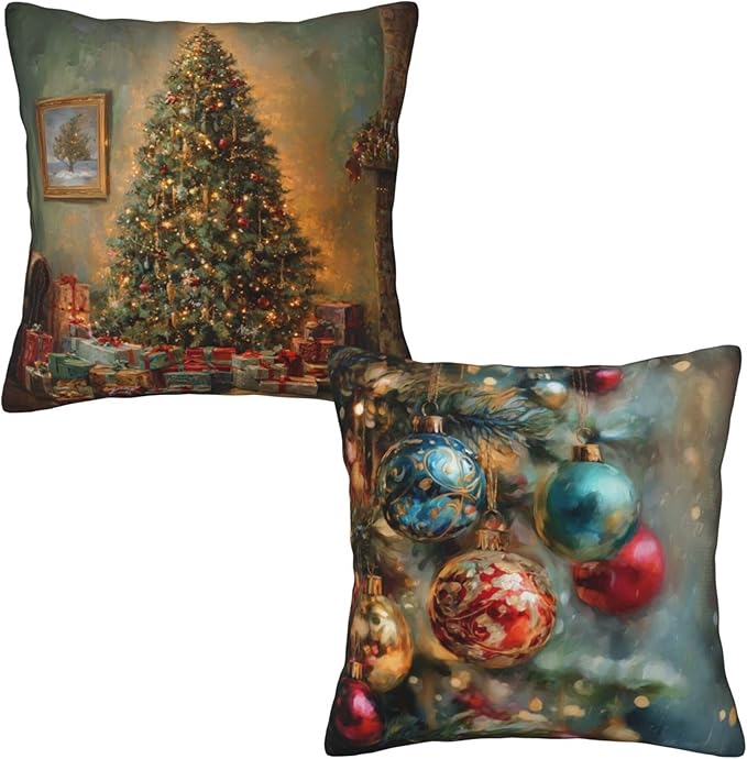 Christmas Tree Pendant Throw Pillow Covers 18x18 inch Set of 2 Pillow Case Cushion Cover for Home Sofa Couch Living Room Car Decor